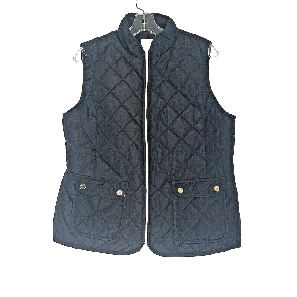 St Johns Bay Puffer Vest Womens Large Black Quilted Full Zip Outdoor Classic